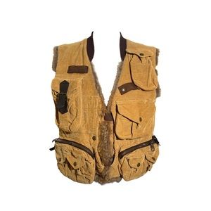 Dolce & Gabbana 2002 AW Tan Corduroy Cargo Fur Vest